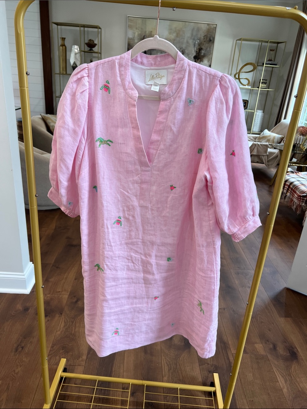 Lilly Pulitzer Pink Embroidered Linen V-Neck Tunic